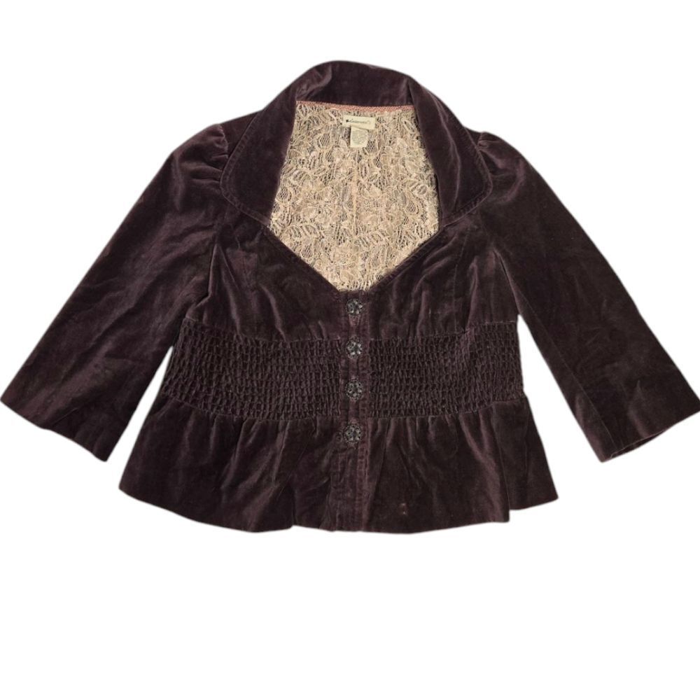 ANTHROPOLOGIE‎ Elevenses Y2K archive waxwing brown velvet peplum crop jacket 4
